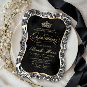 Schwarz-weiß Gold Quinceañera Einladung
