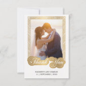 Schwarz-Weiß-Gold-Rahmen-Hochzeitszettel Dankeskarte (Vorderseite)