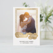 Schwarz-Weiß-Gold-Rahmen-Hochzeitszettel Dankeskarte (Stehend Vorderseite)