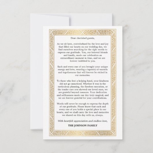 Schwarz-Weiß-Gold-Rahmen-Hochzeitszettel Dankeskarte (Rückseite)