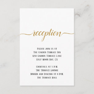 Schwarz Weiß Gold Schrift Minimal Hochzeitsempfang Begleitkarte