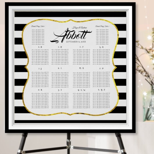 Schwarz-Weiß-Gold-Seetabelle alphabetisch Poster