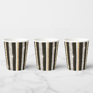Schwarz Weiß Gold Silber Glitter Streifen Neujahr Pappbecher