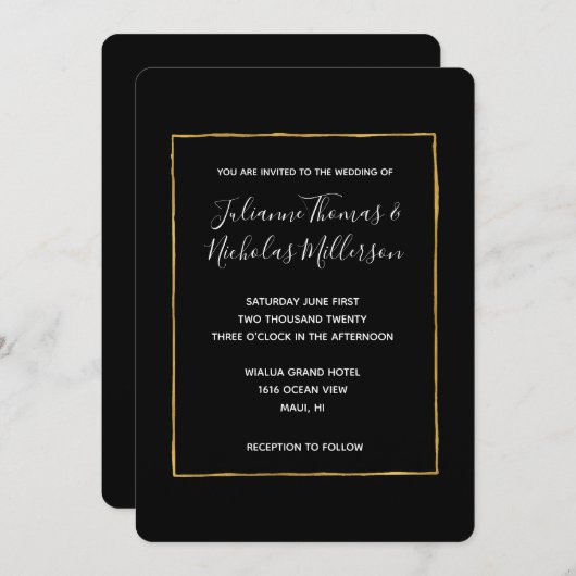 Schwarz-weiß Gold Simple Chic Hochzeit Einladungen (Vorne/Hinten)
