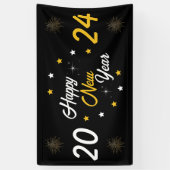 Schwarz-weiß & Gold Star Frohes Neues Jahr 2024 Banner (Vertikal)