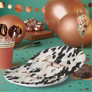 Schwarz-weiß Gold Südwest Cowhide Geburtstag Pappteller