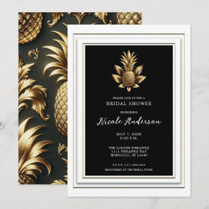 Schwarz Weiß Gold Tropische Ananas Brautparty Einladung