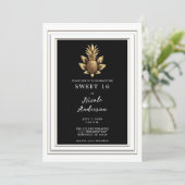 Schwarz-weiß & Gold Tropische Ananas Süße 16 Einladung (Stehend Vorderseite)