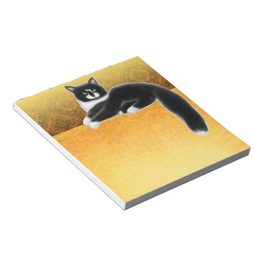 Schwarz-weiß Gold Tuxedo Cat Felix Notizblock (angewinkelt)