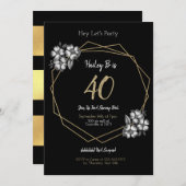 Schwarz-weiß & Gold Vintage Blüte 40. Geburtstag Einladung (Vorne/Hinten)