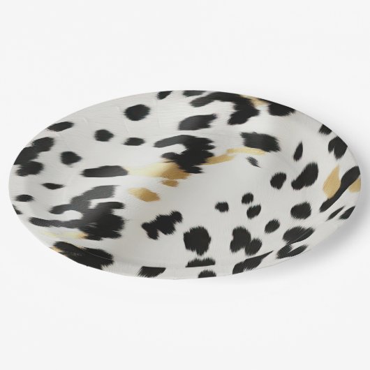Schwarz-weiß Gold Western Cowhide Pappteller (Schrägansicht)
