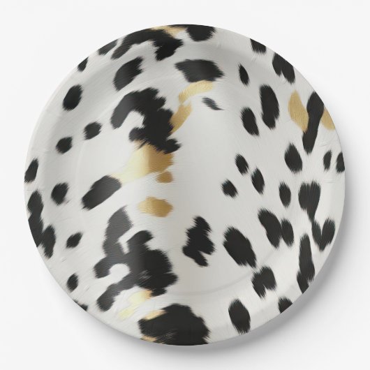 Schwarz-weiß Gold Western Cowhide Pappteller (Vorderseite)