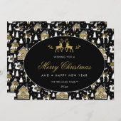 Schwarz Weiß Gold Wintermuster Feiertagskarte (Vorne/Hinten)