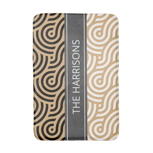 Schwarz-Weiß-Golden Sea-Wave-Muster Badematte (Vorderseite Vertikal)