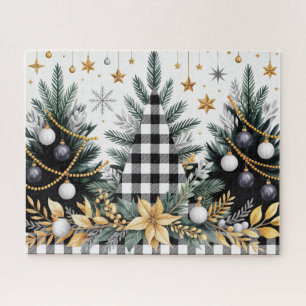 Schwarz/Weiss/Goldene Weihnachtsbäume Puzzle