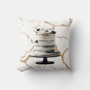 Schwarz-weiß-goldener Blumen-Torten-Bridal-Shower Kissen