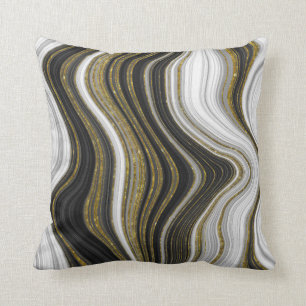 Schwarz-weiß & goldfarbener Swirl Moderner    Abs Kissen