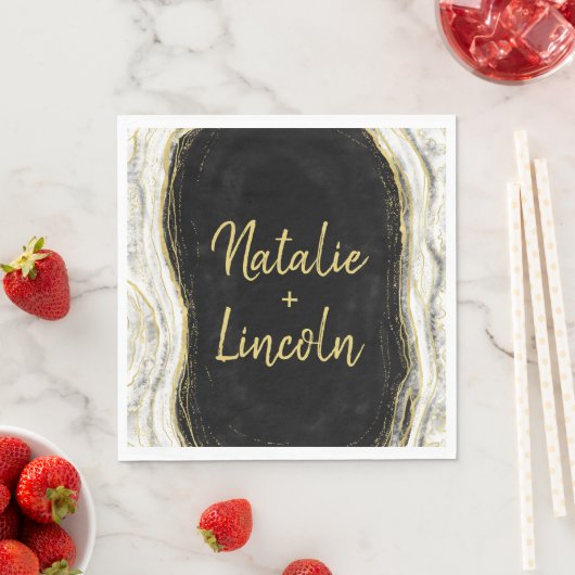 Schwarz-weiß- & Goldgeode-Hochzeitessen Serviette (Beispiel)