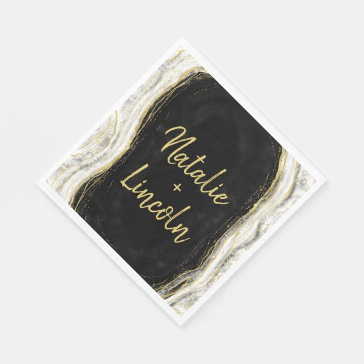 Schwarz-weiß- & Goldgeode-Hochzeitessen Serviette (Ecke)