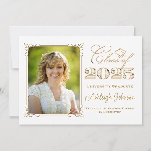 Schwarz, Weiß, Goldklasse 2025 Foto Abschluss Einladung (Vorderseite)