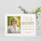 Schwarz, Weiß, Goldklasse 2025 Foto Abschluss Einladung (Stehend Vorderseite)