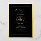 Schwarz-Weiß-Goldrahmen Hochzeit Folieneinladung (Vorderseite)