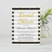 Schwarz-Weiß-Goldröhren-Brautparty Einladung (Stehend Vorderseite)