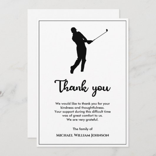 Schwarz-Weiß-Golf-Begräbnis Dankeskarte (Vorne/Hinten)