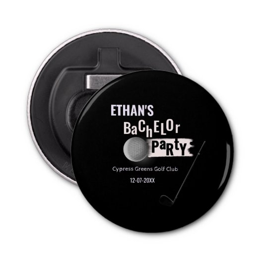 Schwarz-weiß Golfer - Bachelor Party - Golfspielen Flaschenöffner (Vorderseite)
