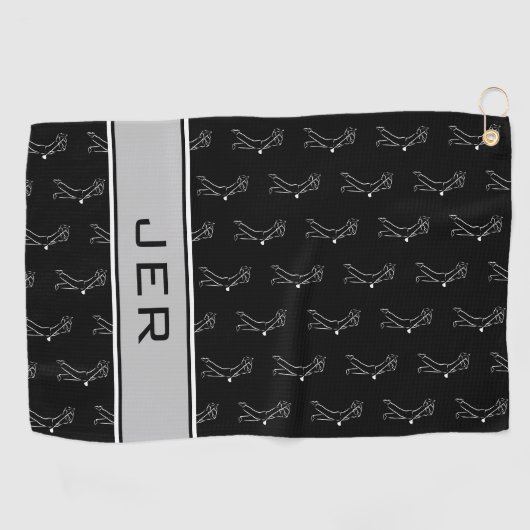 Schwarz-Weiß-Golfer-Männliche Silhouette Mit Monog Golfhandtuch (Horizontal)