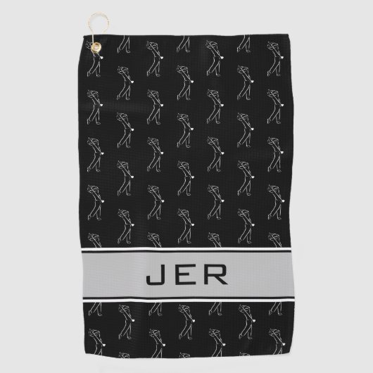 Schwarz-Weiß-Golfer-Männliche Silhouette Mit Monog Golfhandtuch (Vorderseite)