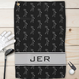 Schwarz & Weiß Golfer Männliche Silhouette Monogra Golfhandtuch