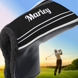 Schwarz-Weiß-Golfer-Sportmonogramm Schwarz Golf Headcover
