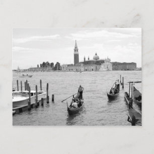 Schwarz-Weiß-Gondolier in Venedig Postkarte