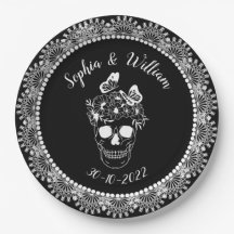 Schwarz Weiß Gothic Floral Schädel Halloween Hochz