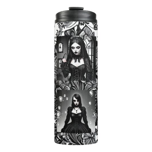 Schwarz-Weiß-Gothic-Girls Thermosbecher (Vorderseite)