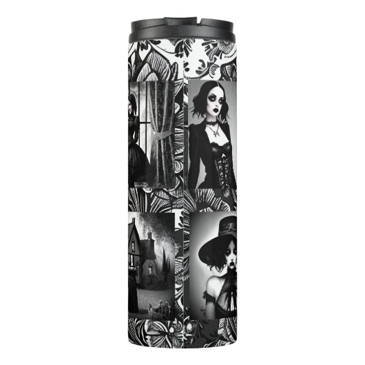 Schwarz-Weiß-Gothic-Girls Thermosbecher (Rückseite)