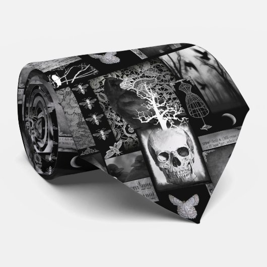 Schwarz-Weiß-Gothic-Schädel Krawatte (Gerollt)