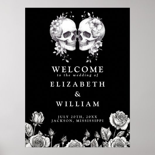 Schwarz-Weiß-Gothic-Skulls Hochzeitssymbol Poster (Vorne)