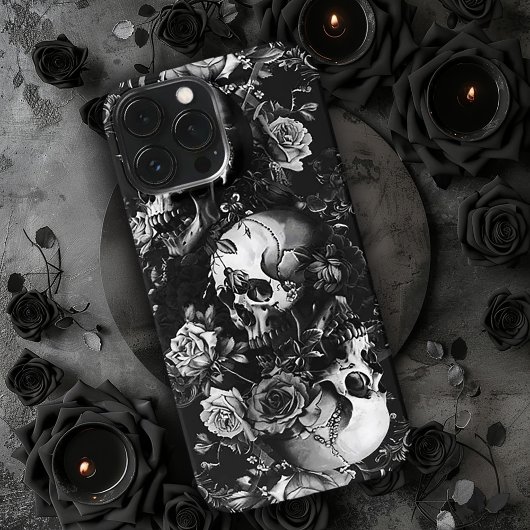 Schwarz-Weiß-Gothic-Skulls iPhone Hülle