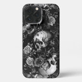 Schwarz-Weiß-Gothic-Skulls iPhone Hülle (Rückseite)