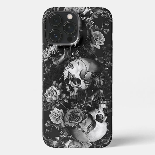 Schwarz-Weiß-Gothic-Skulls iPhone Hülle (Rückseite)