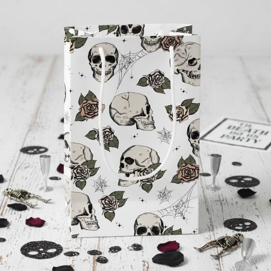 Schwarz-Weiß-Gothic-Skulls und Rose Halloween Kleine Geschenktüte