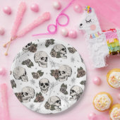 Schwarz-Weiß-Gothic-Skulls und Rose Halloween Pappteller (Party)