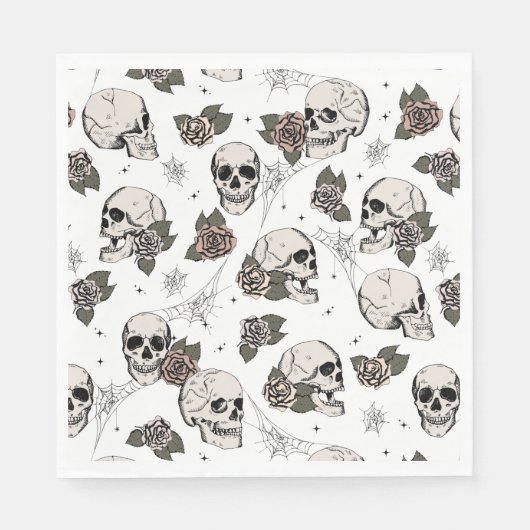 Schwarz-Weiß-Gothic-Skulls und Rose Halloween Serviette (Vorderseite)