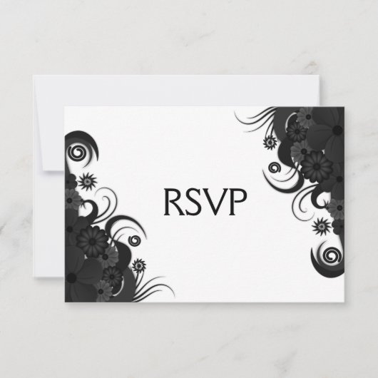 Schwarz-Weiß-Gothic-UAWG-Karten mit Blumenmuster RSVP Karte (Vorderseite)
