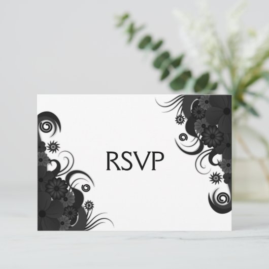 Schwarz-Weiß-Gothic-UAWG-Karten mit Blumenmuster RSVP Karte (Stehend Vorderseite)