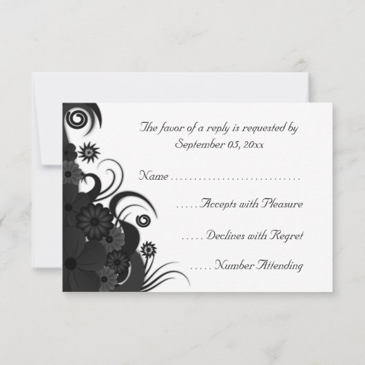 Schwarz-Weiß-Gothic-UAWG-Karten mit Blumenmuster RSVP Karte (Rückseite)