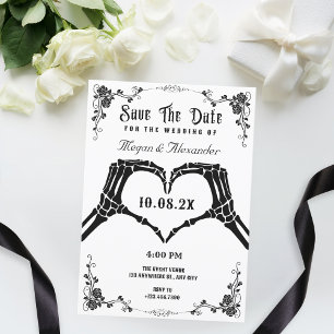Schwarz-weiß gothische Skelett-Foto-Hochzeit Save The Date