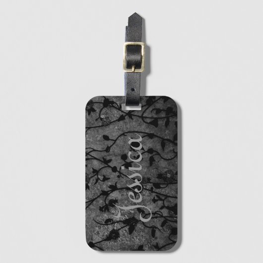 Schwarz-Weiß-Gotik Antike Blumen Gepäckanhänger (Vorderseite Vertikal)